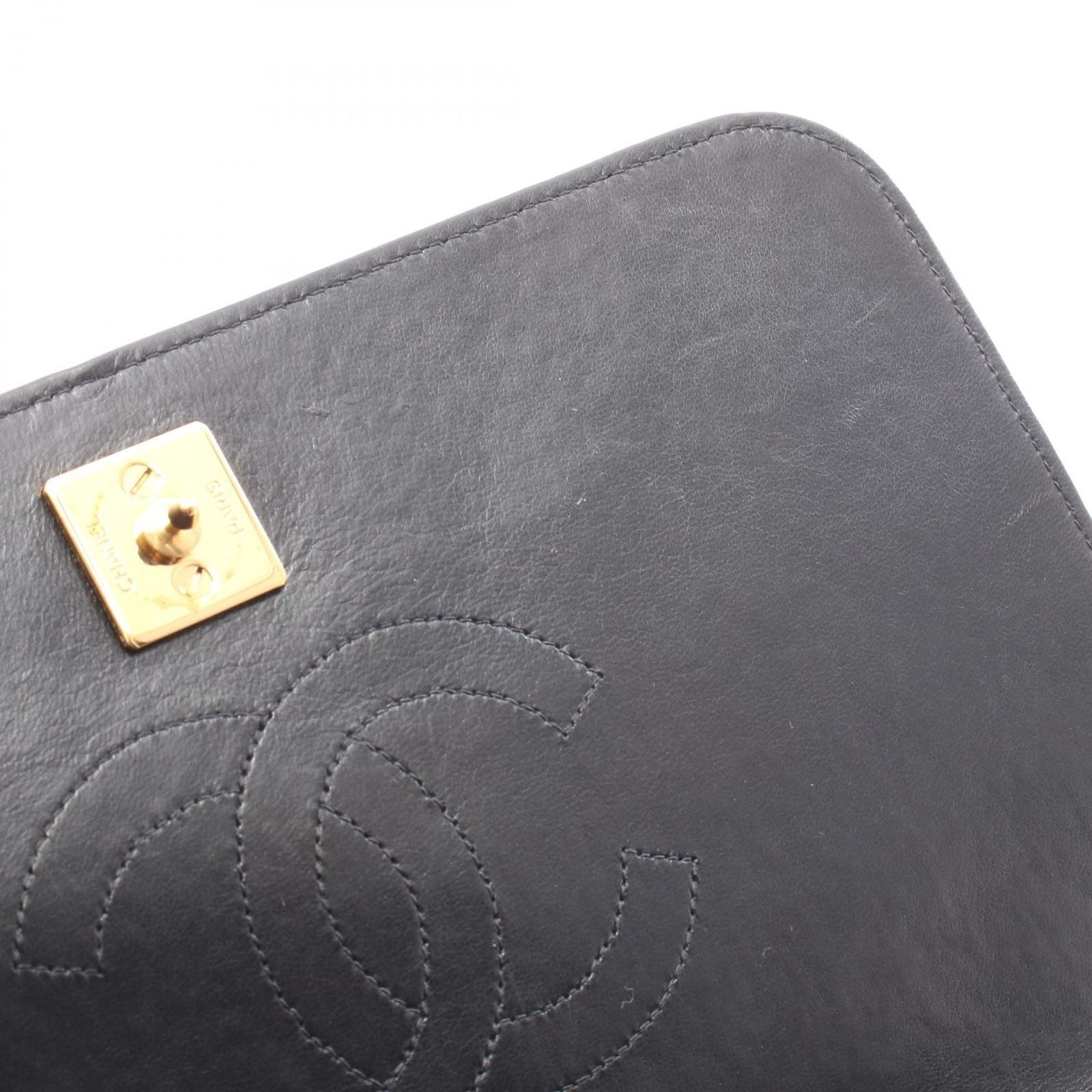 Chanel Shoulder Bag Quilted Full Flap Black Lambskin Push Lock Chain — view 7