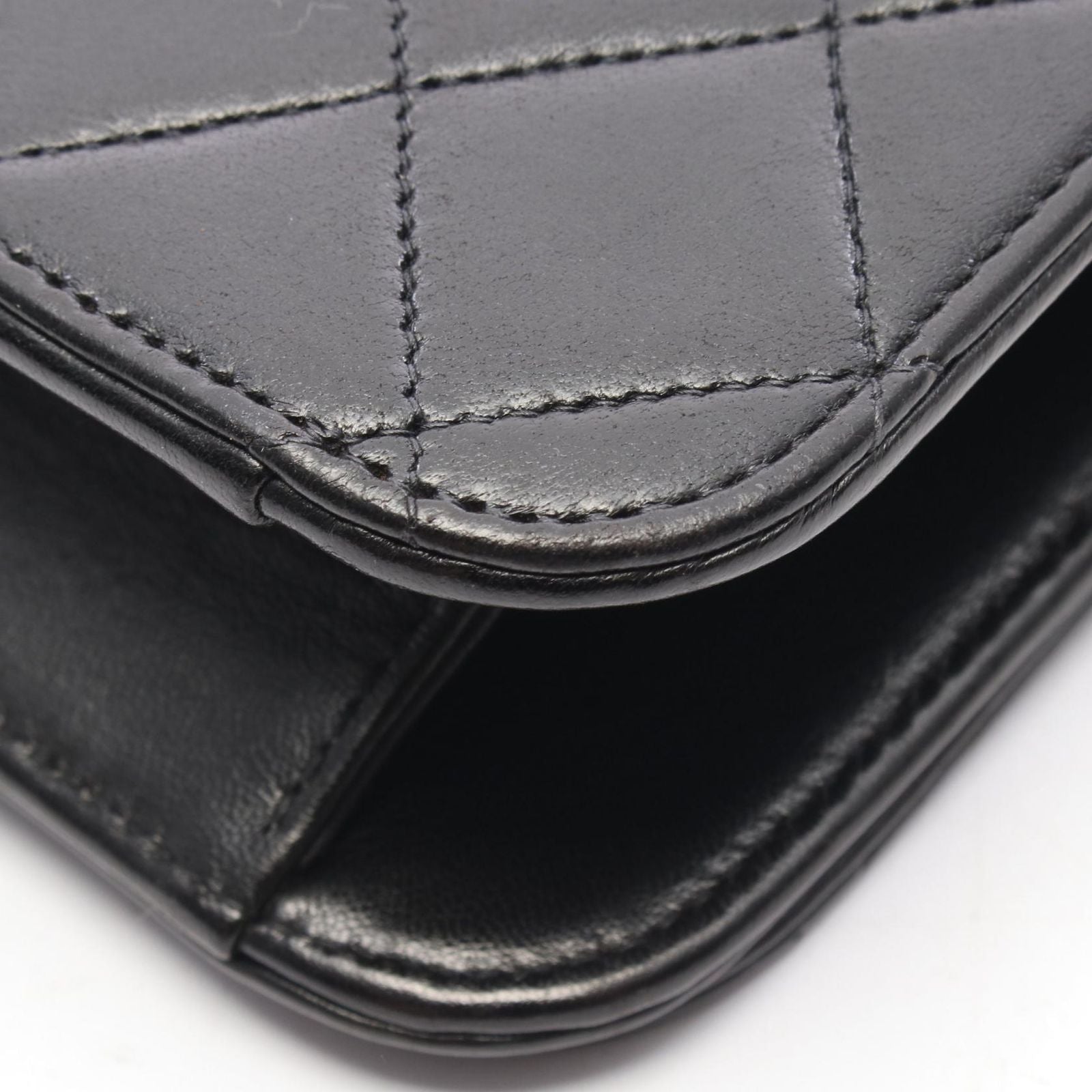 Chanel Shoulder Bag Quilted Full Flap Black Lambskin Push Lock Chain — view 8