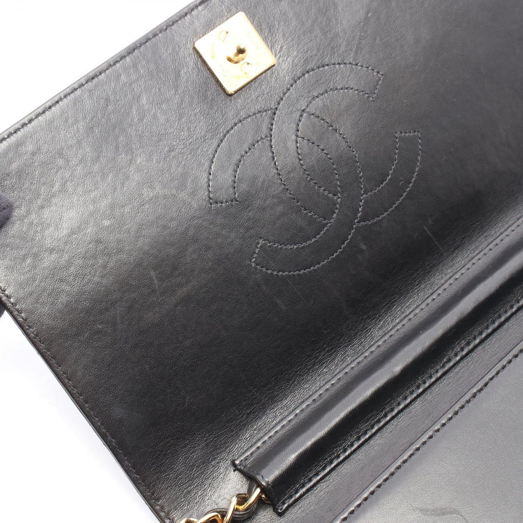 Chanel Shoulder Bag Quilted Full Flap Black Lambskin Push Lock Chain — view 6