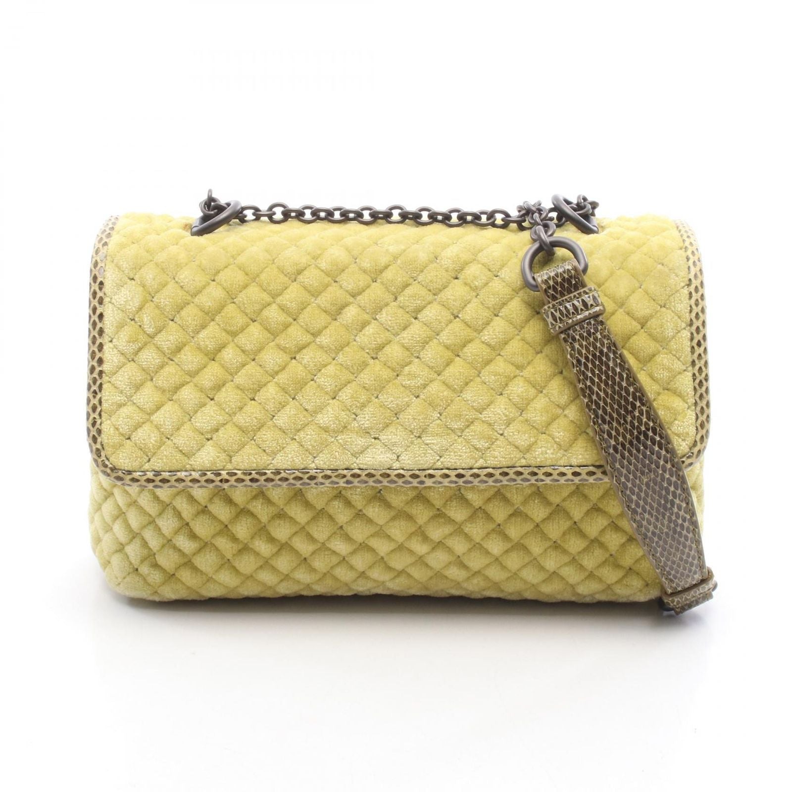 Bottega Veneta Shoulder Bag Olympia Intrecciato Green Exotic Leather Chain