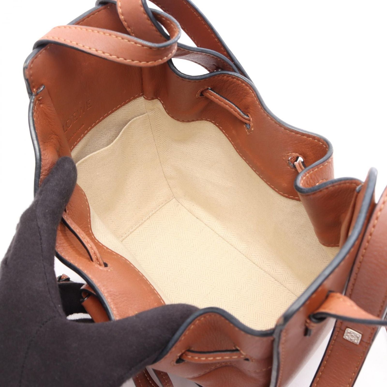 Loewe Handbag Hammock Drawstring Bag Mini 2-Way Brown Leather — view 3