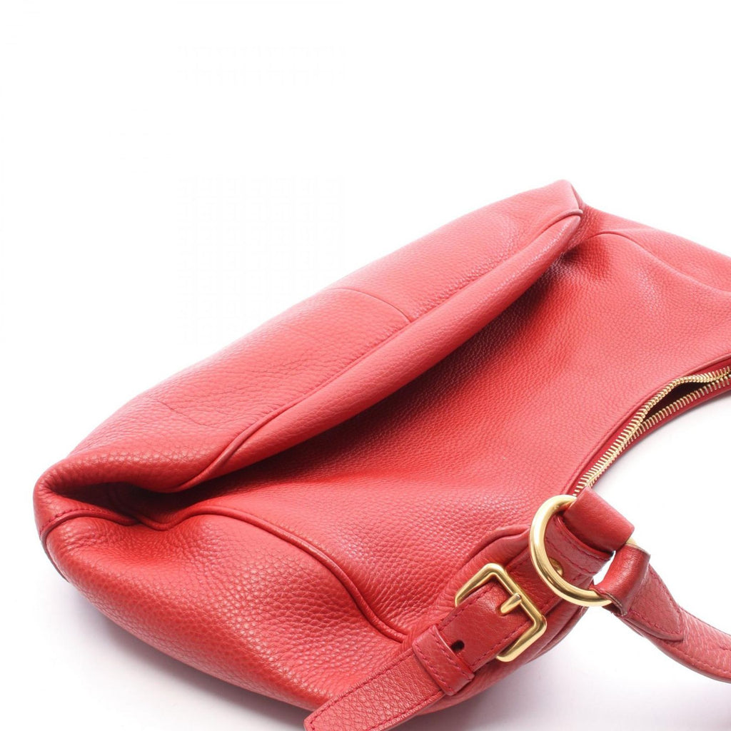 Prada Shoulder Bag Vitello Daino Red Leather Metal Logo — view 6