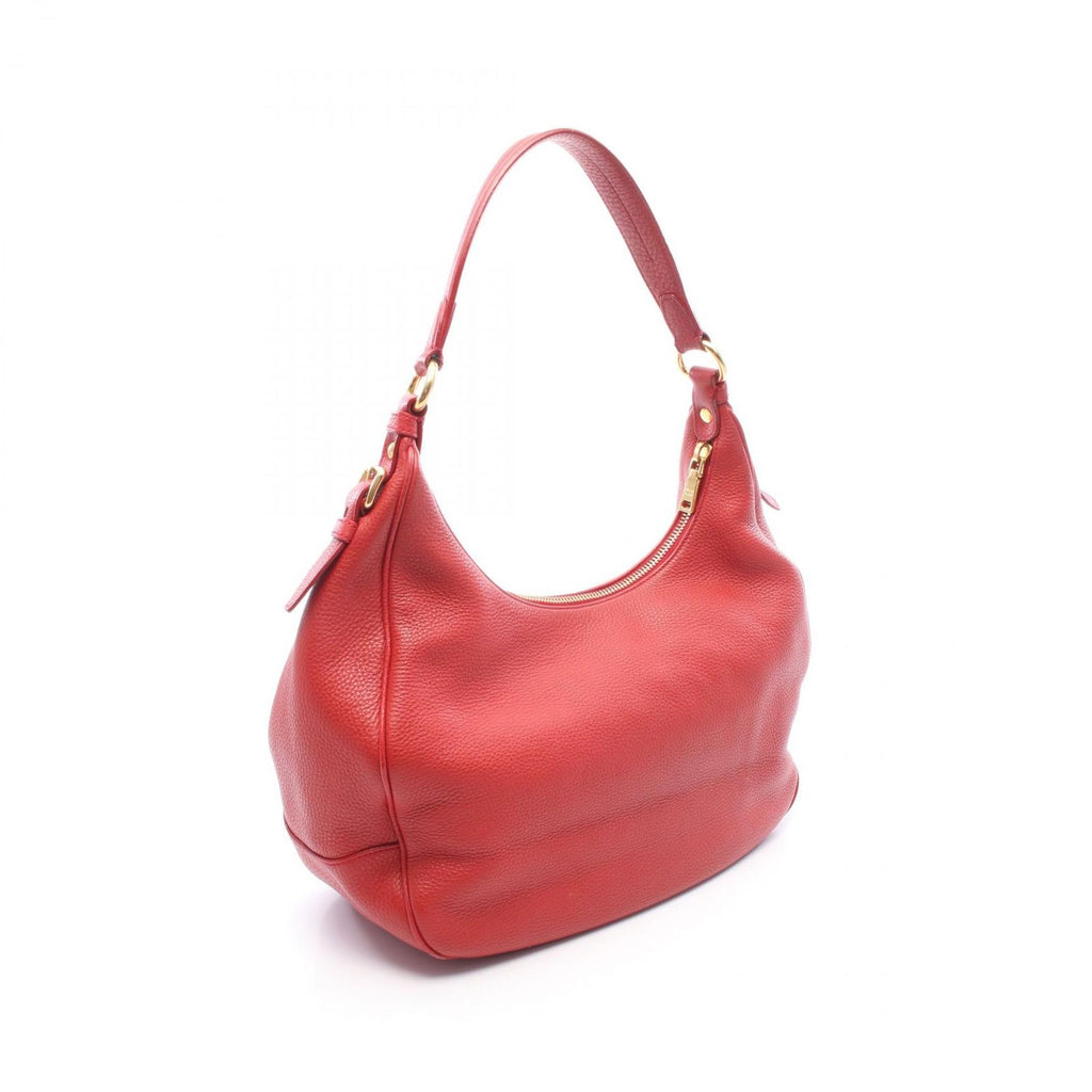 Prada Shoulder Bag Vitello Daino Red Leather Metal Logo — view 2