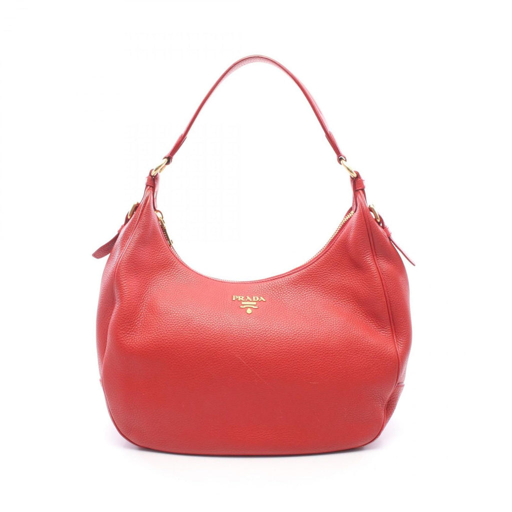 Prada Shoulder Bag Vitello Daino Red Leather Metal Logo