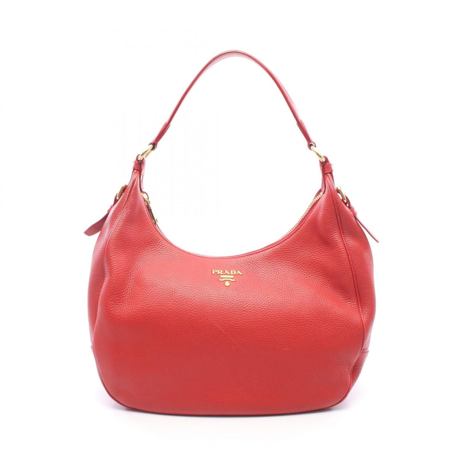Prada Shoulder Bag Vitello Daino Red Leather Metal Logo