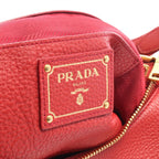 Prada Shoulder Bag Vitello Daino Red Leather Metal Logo — view 4