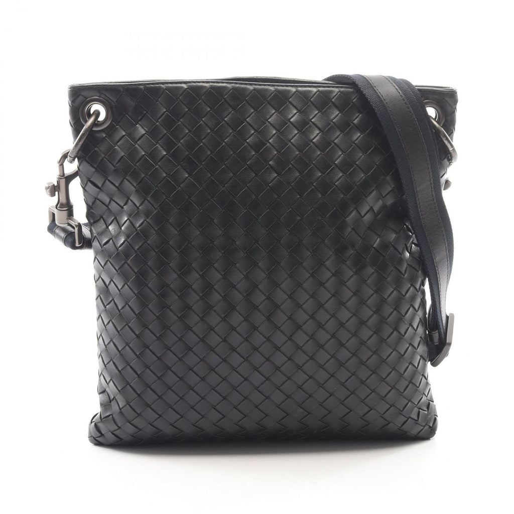 Bottega Veneta Shoulder Bag Intrecciato Black Navy Leather