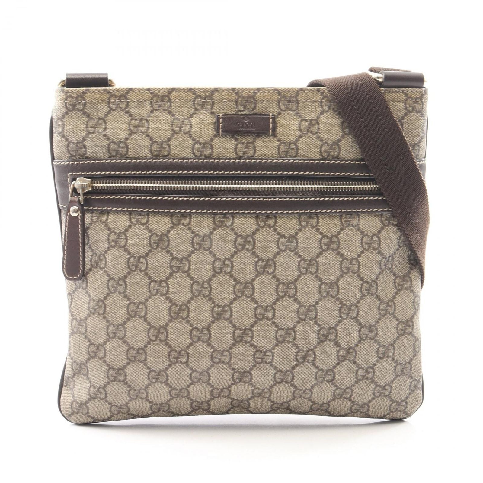 Gucci Shoulder Bag GG Supreme Beige Brown Canvas Leather