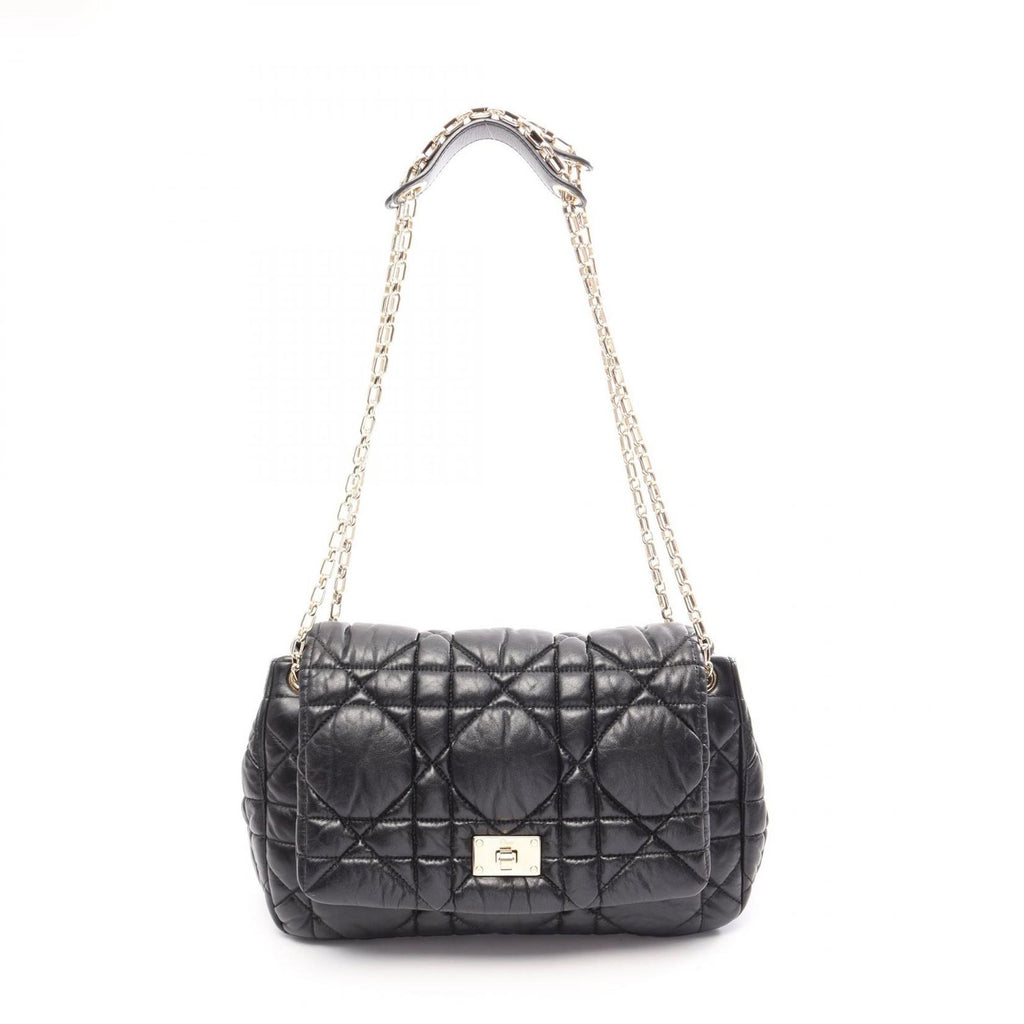 Dior Shoulder Bag Milly la Foret Cannage Black Leather Chain