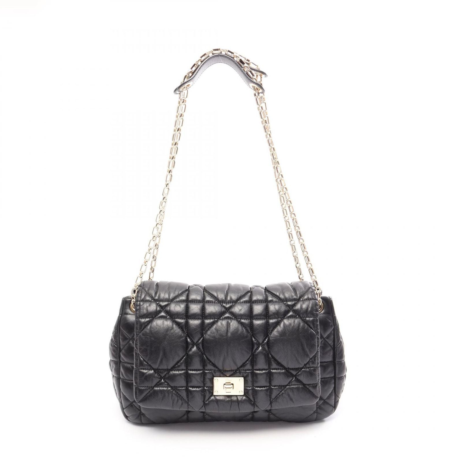 Dior Shoulder Bag Milly la Foret Cannage Black Leather Chain