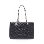 Chanel Tote Bag Quilted Grand Shopping GST Black Caviar Leather Chain