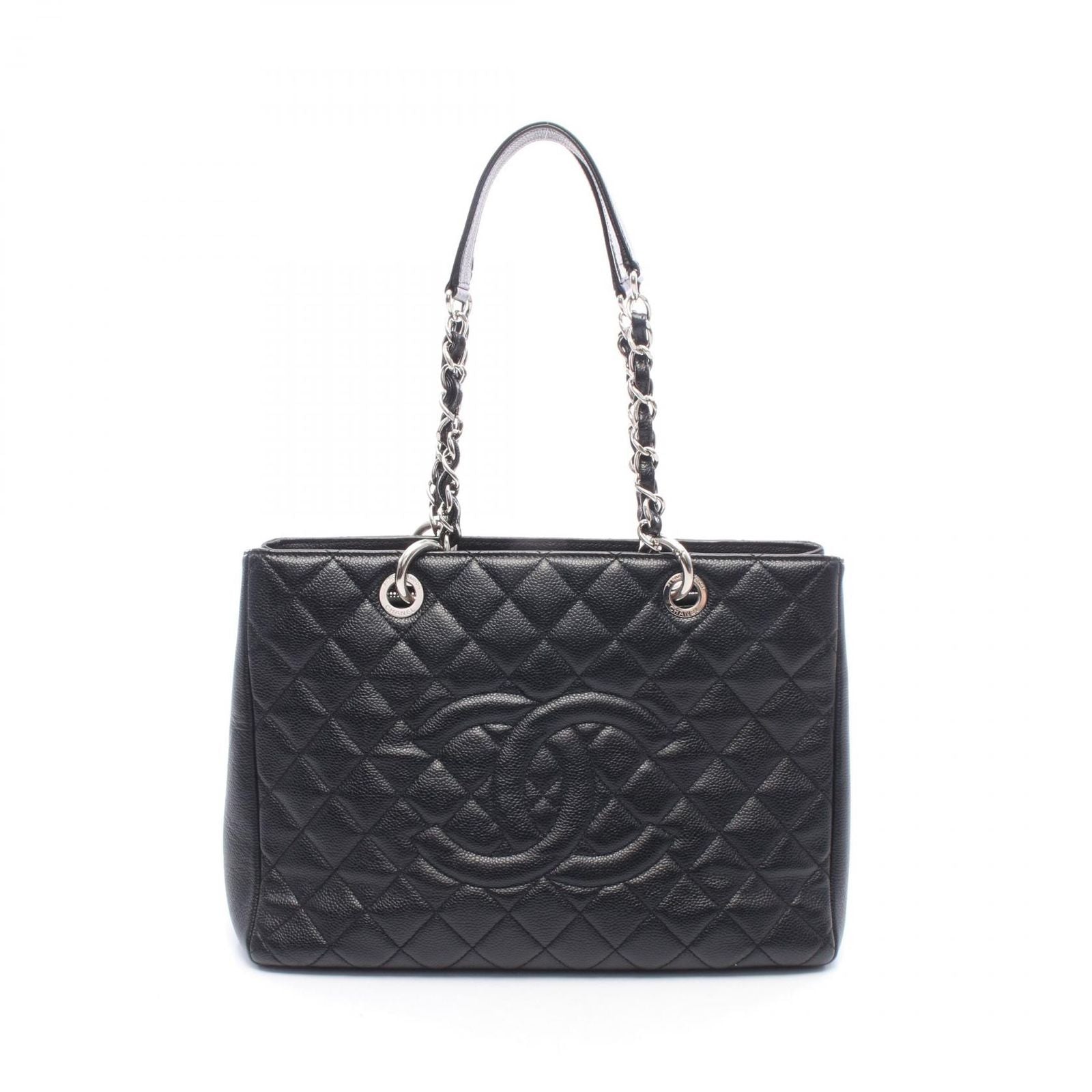 Chanel Tote Bag Quilted Grand Shopping GST Black Caviar Leather Chain