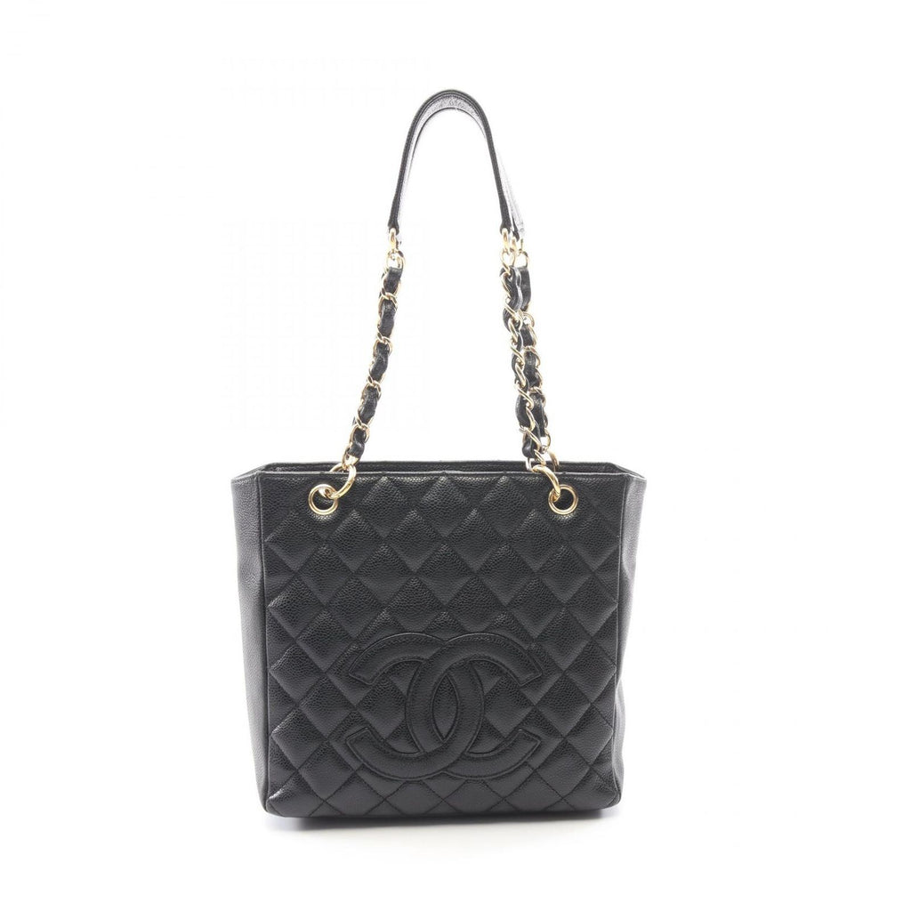 Chanel Tote Bag Quilted Petite Shopping PST Black Caviar Leather Chain