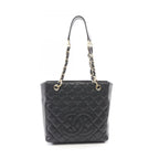 Chanel Tote Bag Quilted Petite Shopping PST Black Caviar Leather Chain