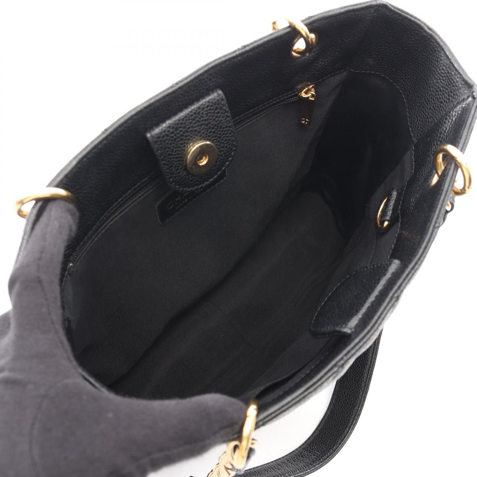 Chanel Tote Bag Quilted Petite Shopping PST Black Caviar Leather Chain — view 3