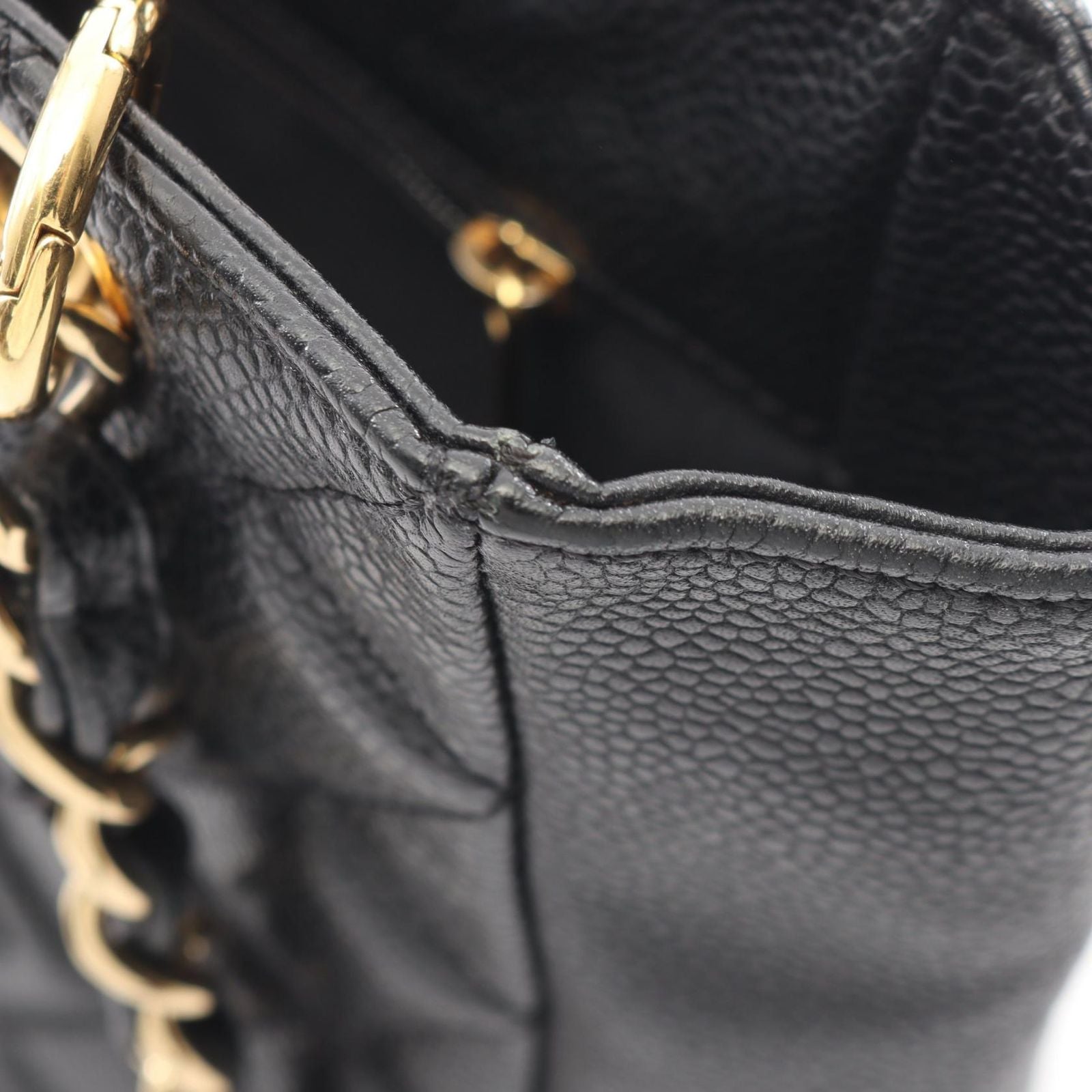 Chanel Tote Bag Quilted Petite Shopping PST Black Caviar Leather Chain — view 6