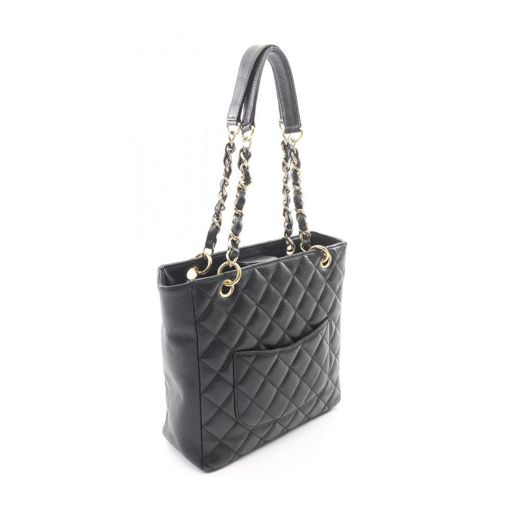 Chanel Tote Bag Quilted Petite Shopping PST Black Caviar Leather Chain — view 2