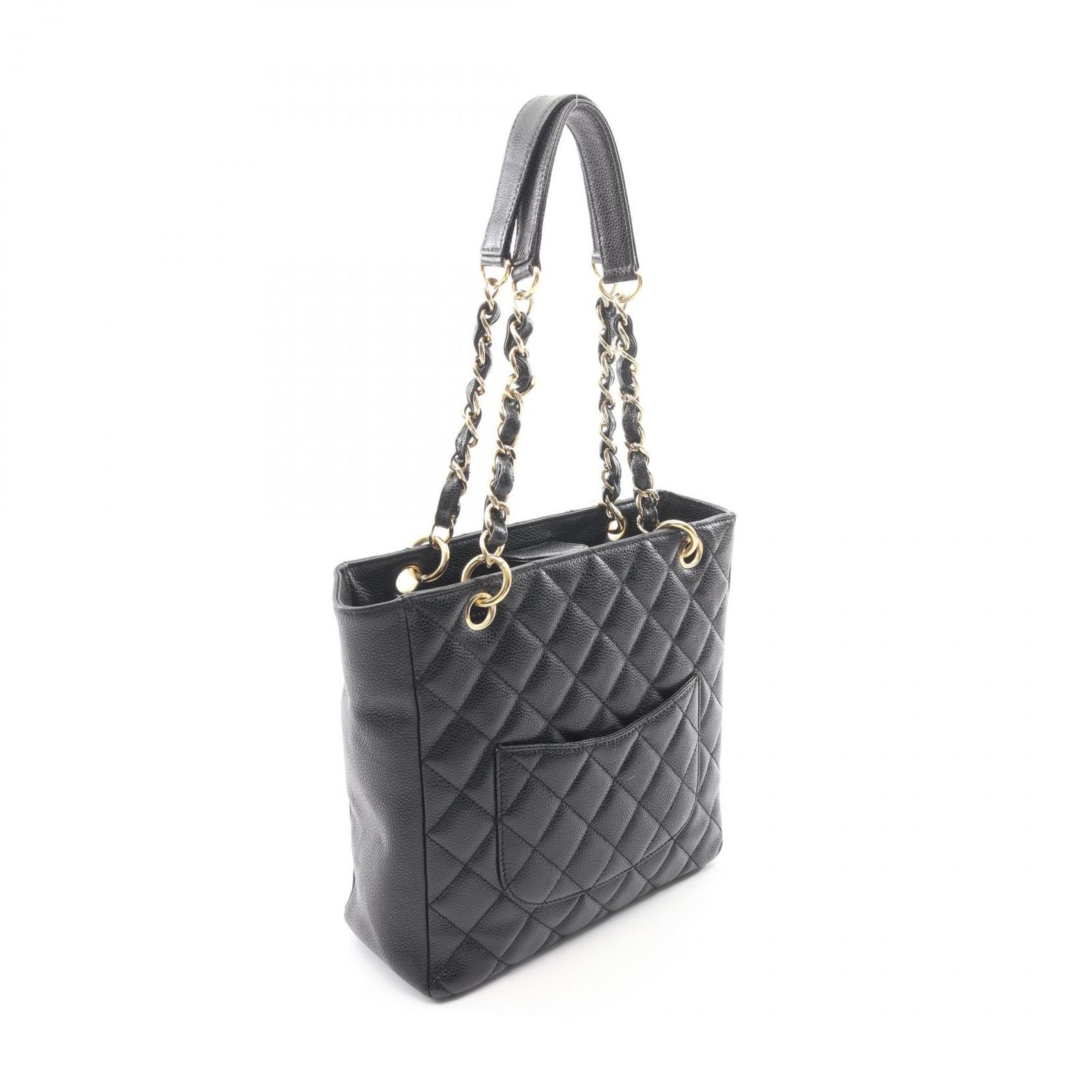 Chanel Tote Bag Quilted Petite Shopping PST Black Caviar Leather Chain — view 2