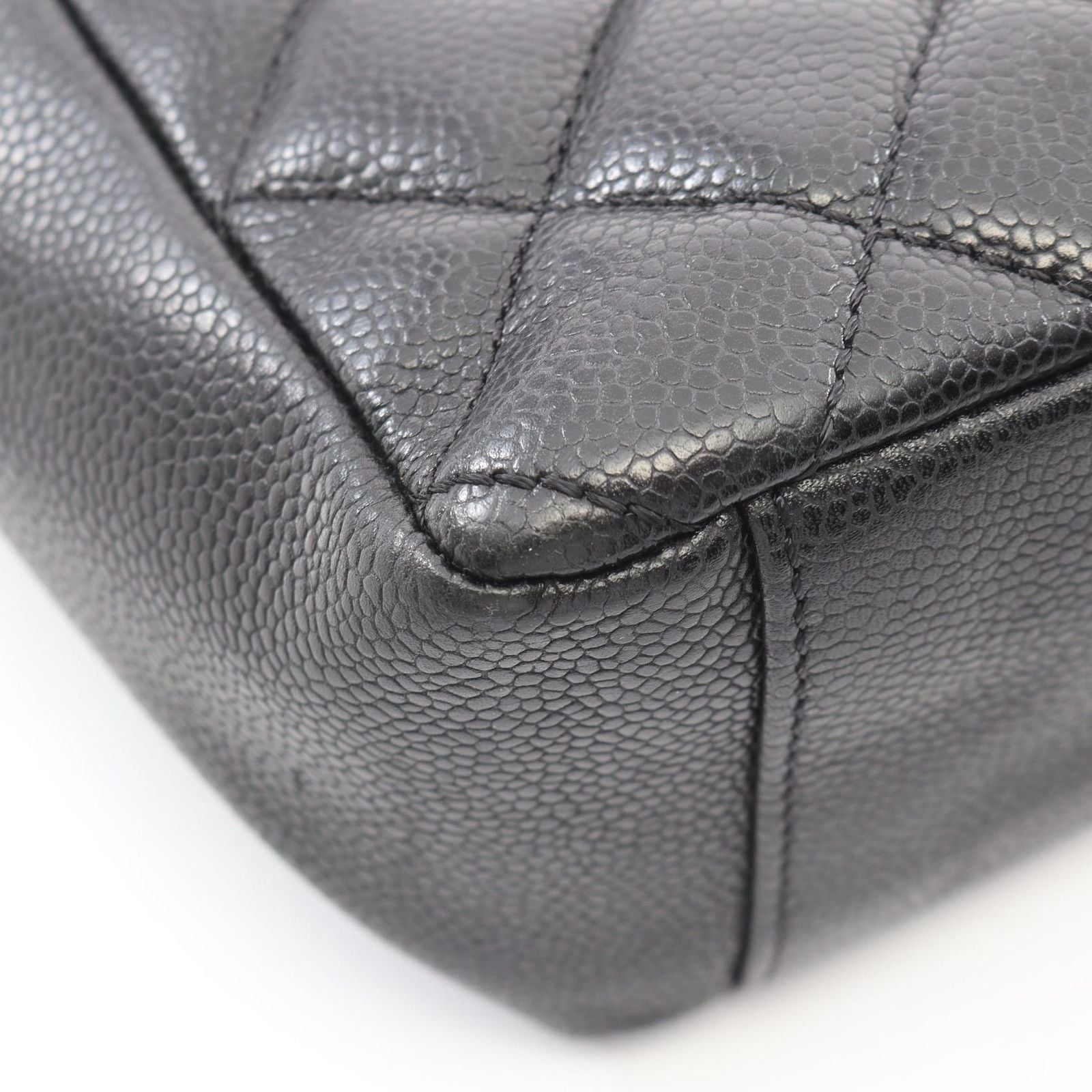 Chanel Tote Bag Quilted Petite Shopping PST Black Caviar Leather Chain — view 7