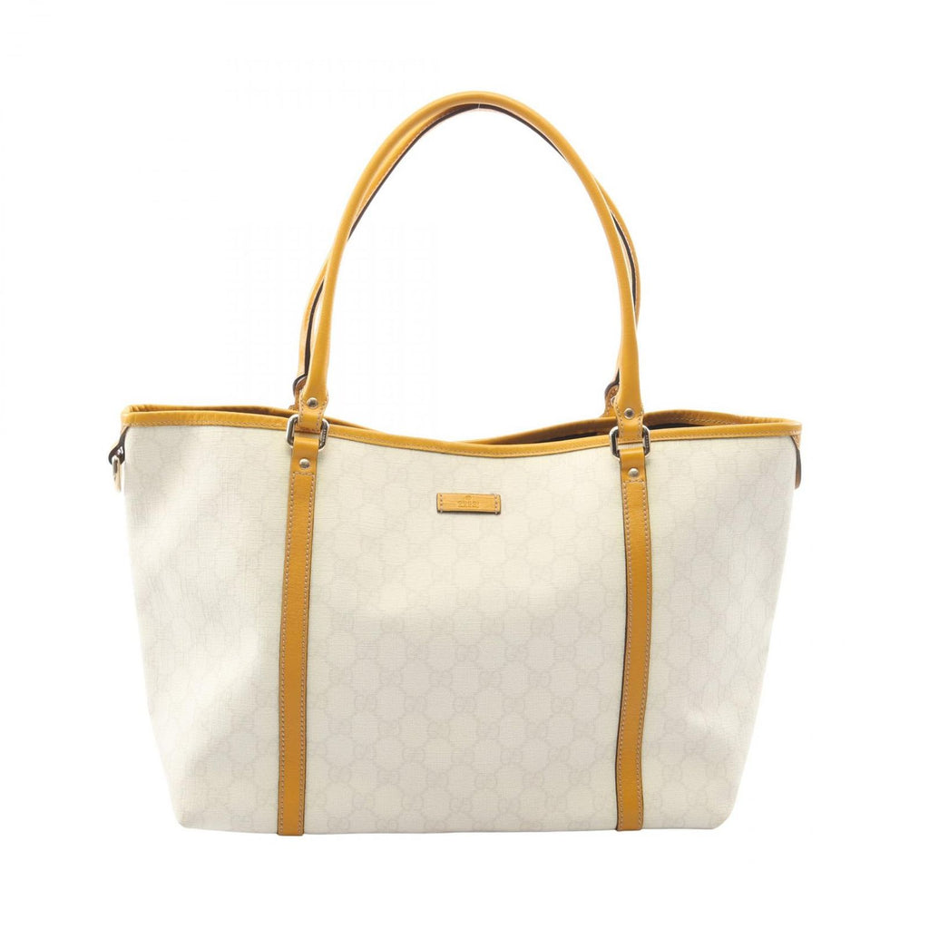 Gucci Tote Bag GG Supreme White Yellow Canvas Leather