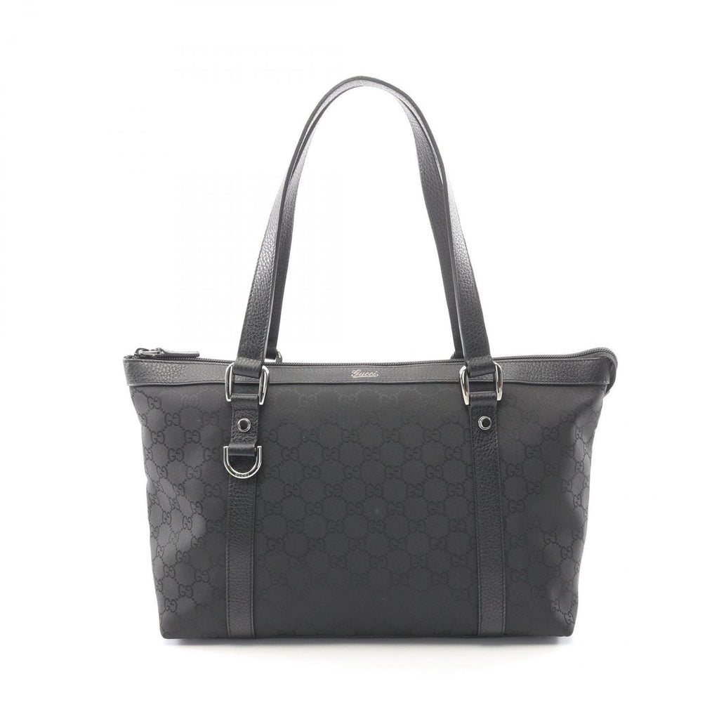 Gucci Tote Bag Abbey GG Pattern Black Nylon Leather