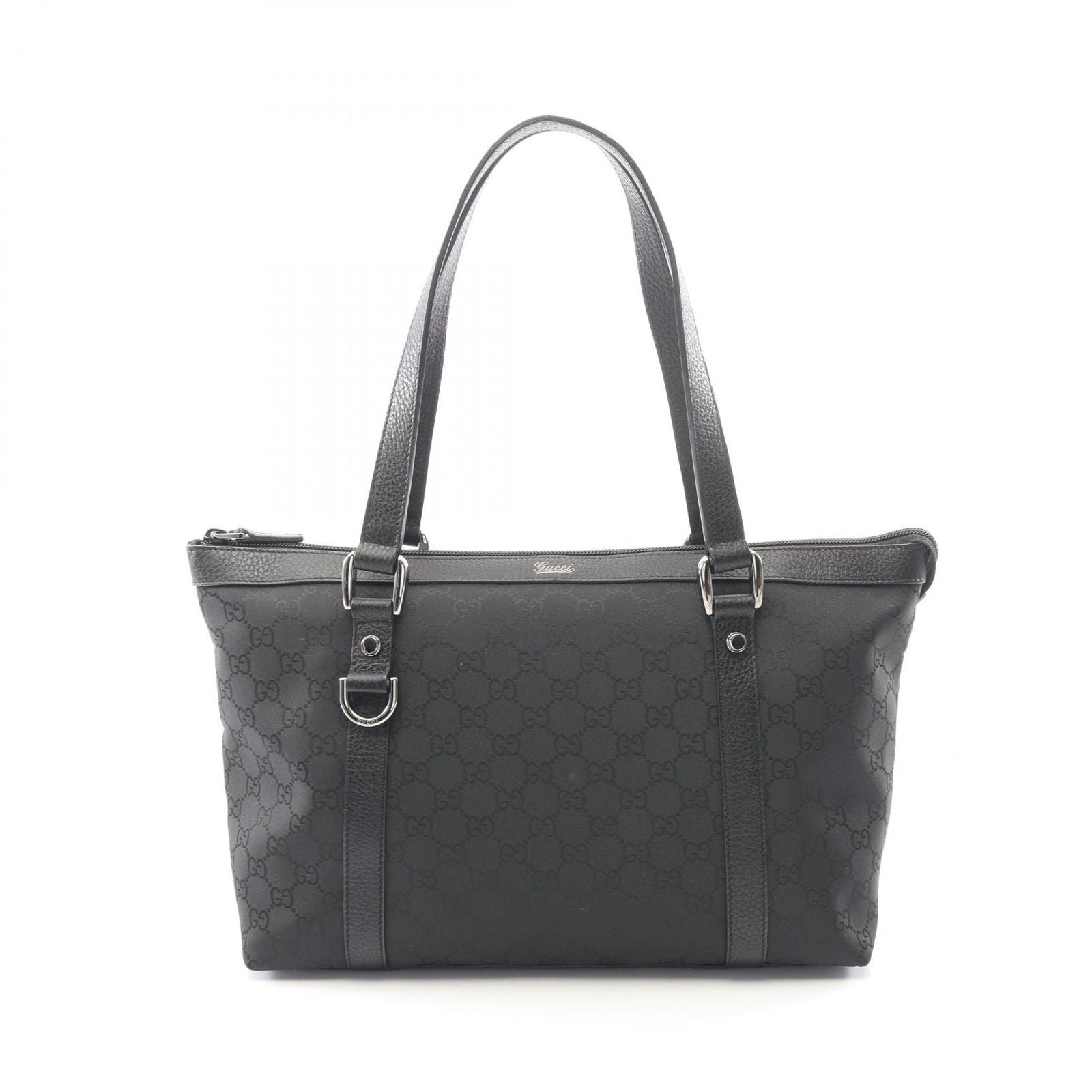 Gucci Tote Bag Abbey GG Pattern Black Nylon Leather