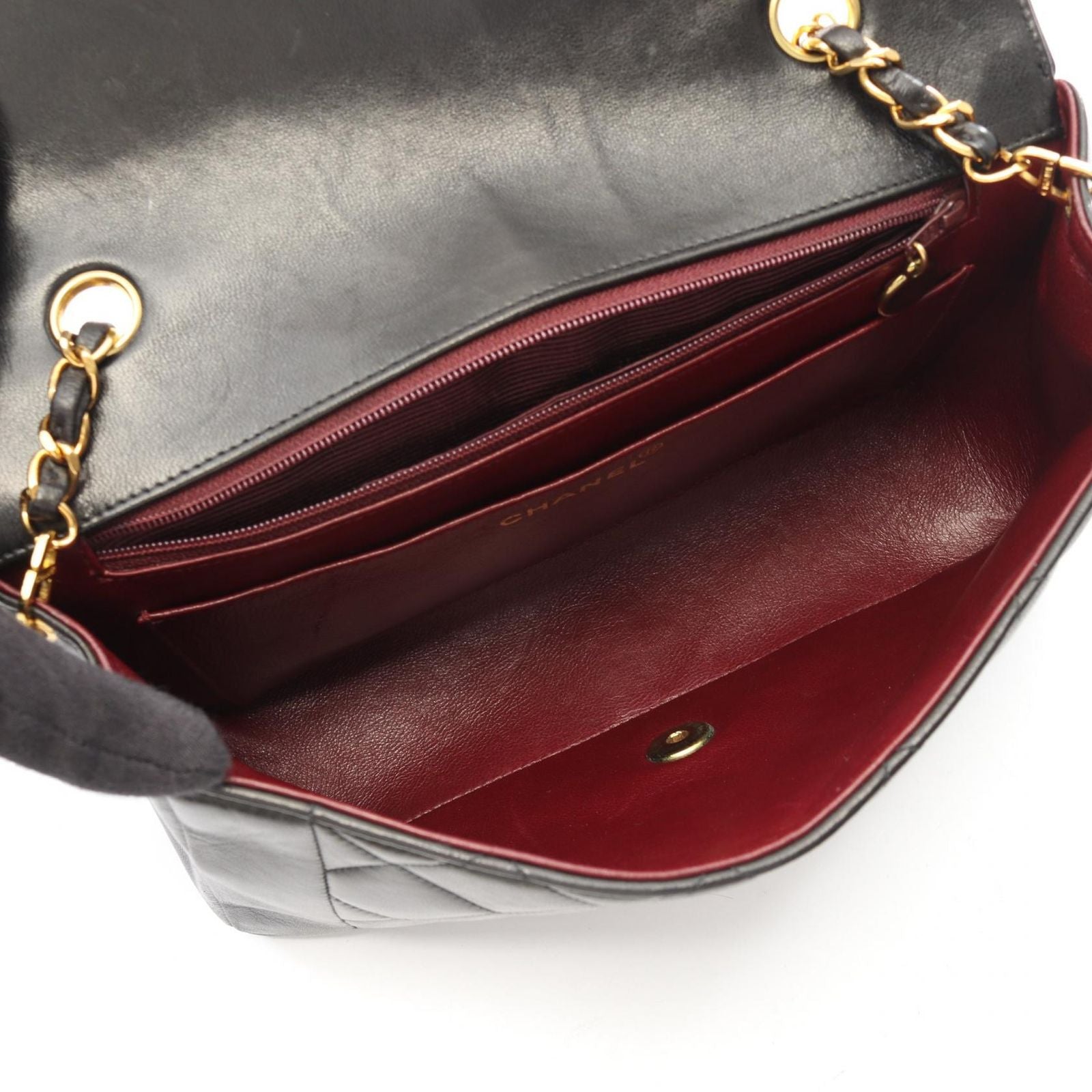 Chanel Shoulder Bag Quilted Diana Flap Black Lambskin Chain — view 3