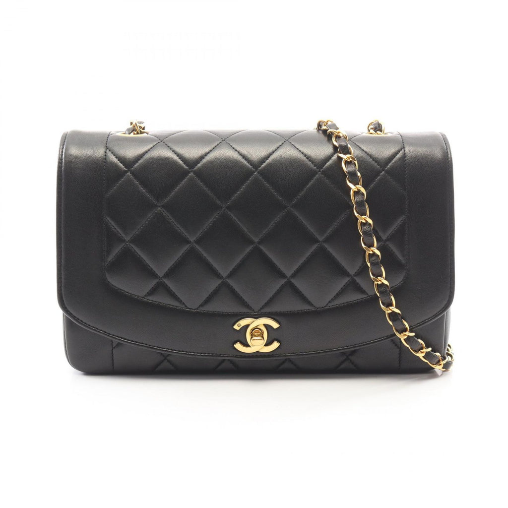 Chanel Shoulder Bag Quilted Diana Flap Black Lambskin Chain