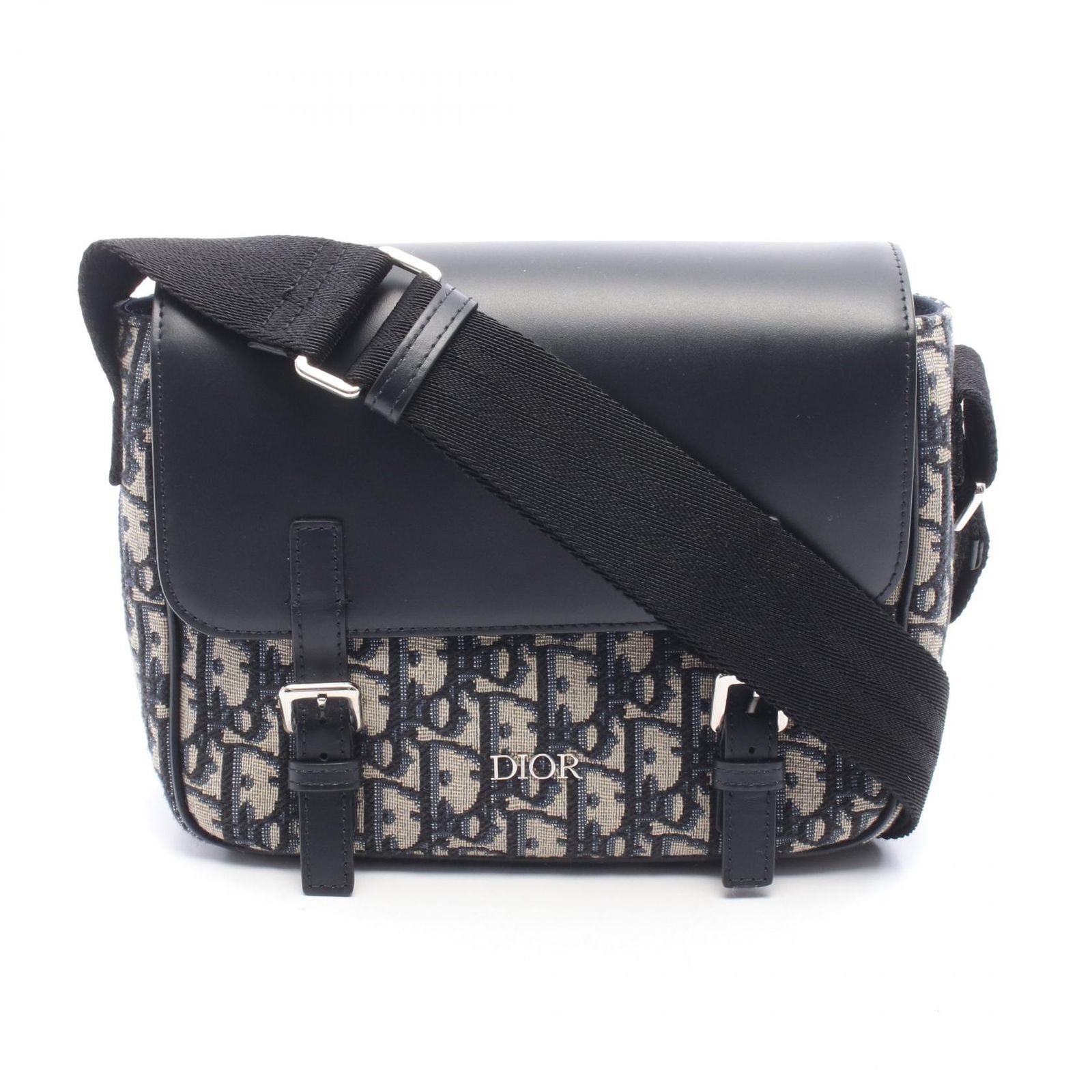 Dior Shoulder Bag Oblique Kids Ivory Navy Black Canvas Leather