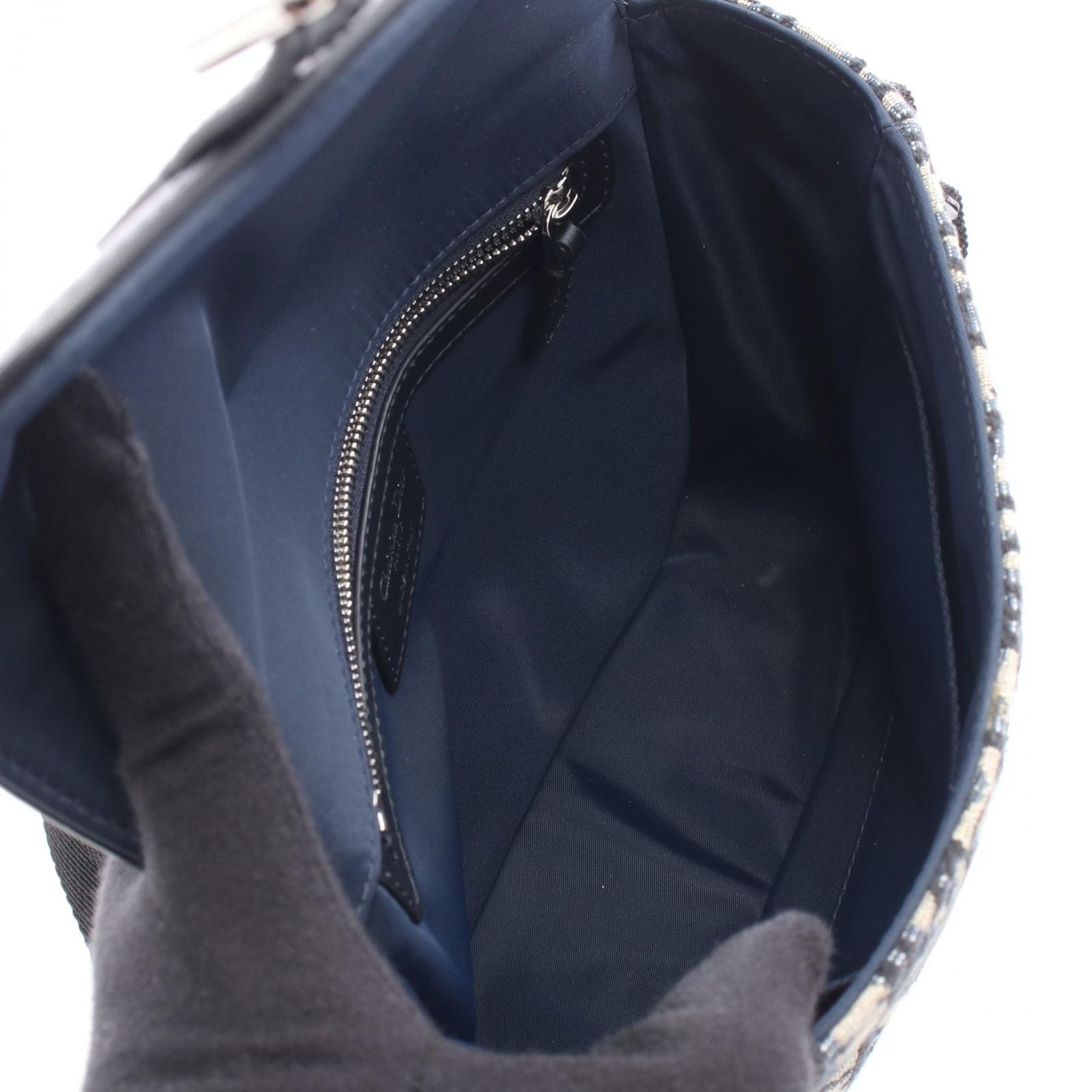Dior Shoulder Bag Oblique Kids Ivory Navy Black Canvas Leather — view 3