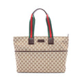 Gucci Tote Bag Webbing Line Beige Brown Green Canvas Leather Sherry