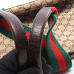 Gucci Tote Bag Webbing Line Beige Brown Green Canvas Leather Sherry — view 6