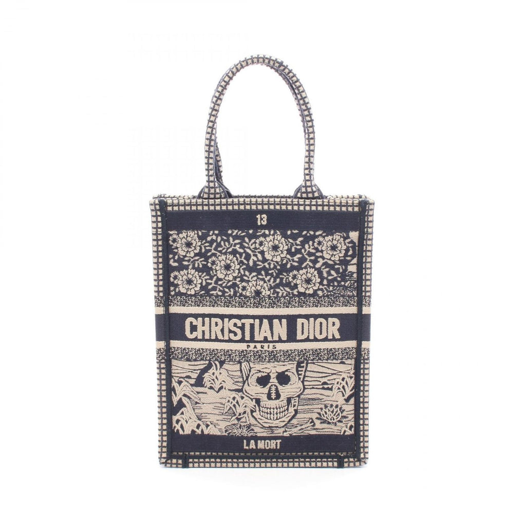 Dior Handbag Book Tote Vertical la Mort Navy Beige Canvas Mini