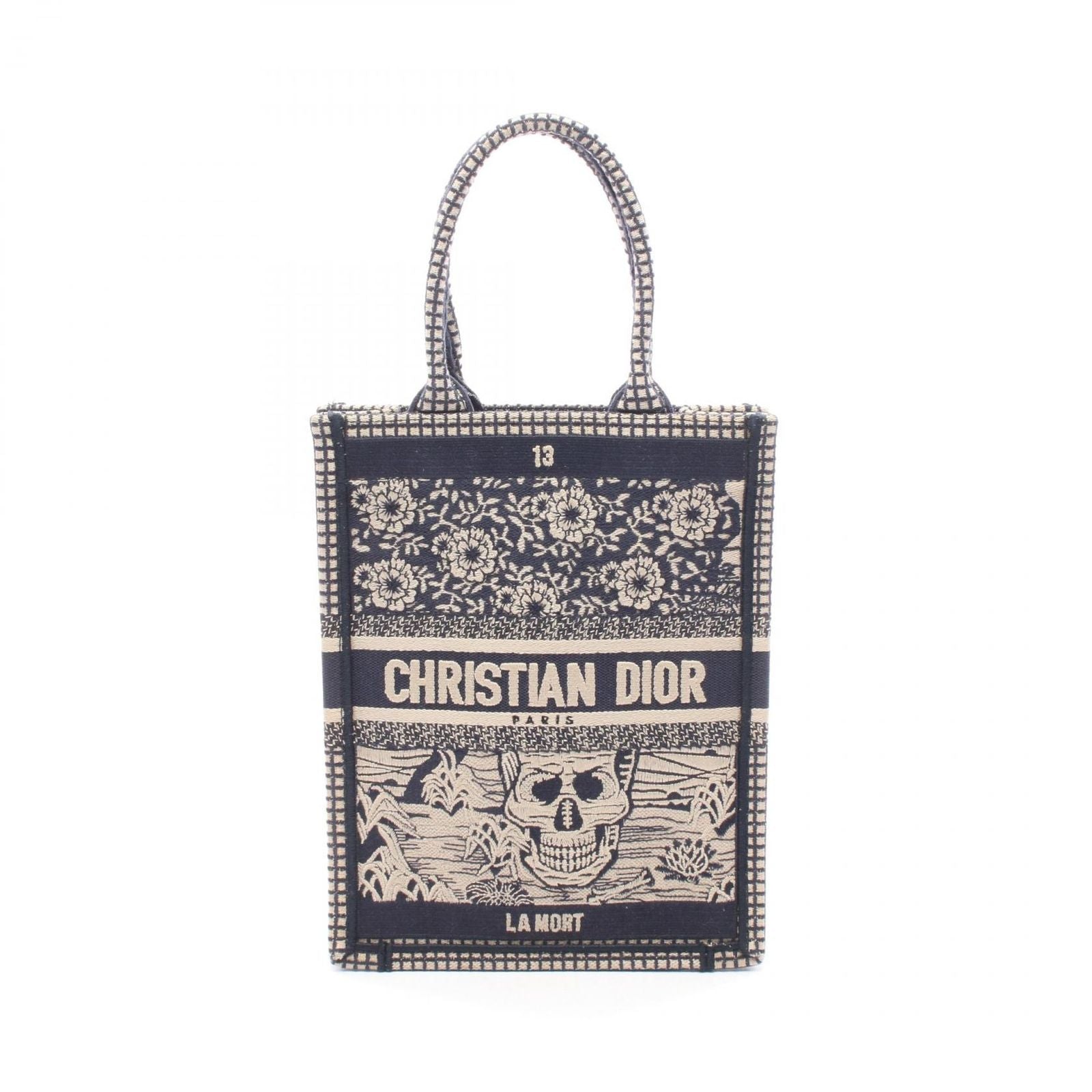 Dior Handbag Book Tote Vertical la Mort Navy Beige Canvas Mini