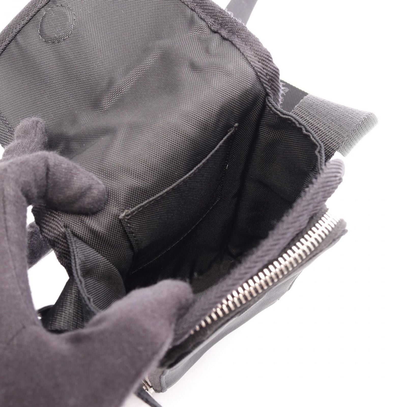 Celine Shoulder Bag Trekking Mobile Pouch Black White Canvas — view 3