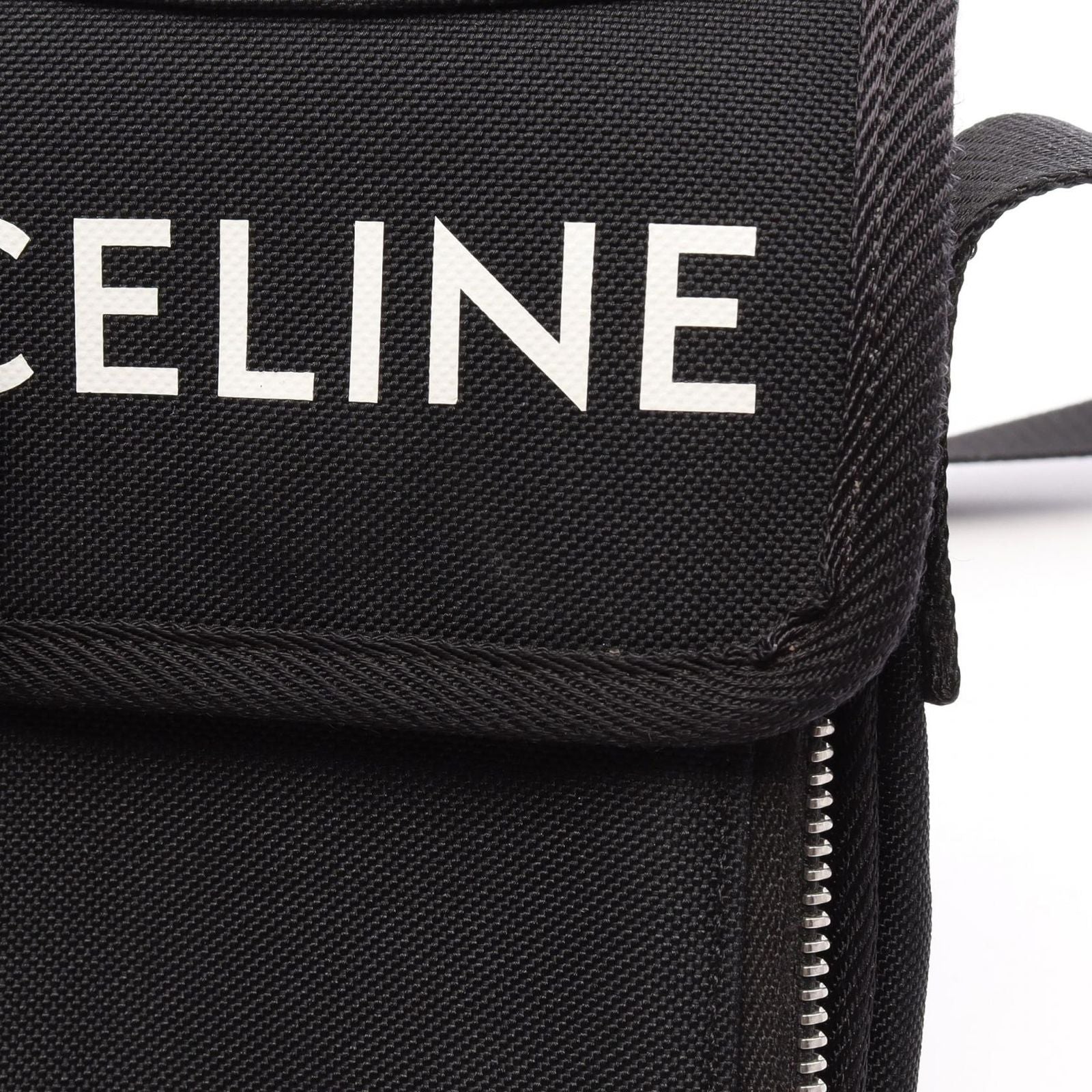 Celine Shoulder Bag Trekking Mobile Pouch Black White Canvas — view 5