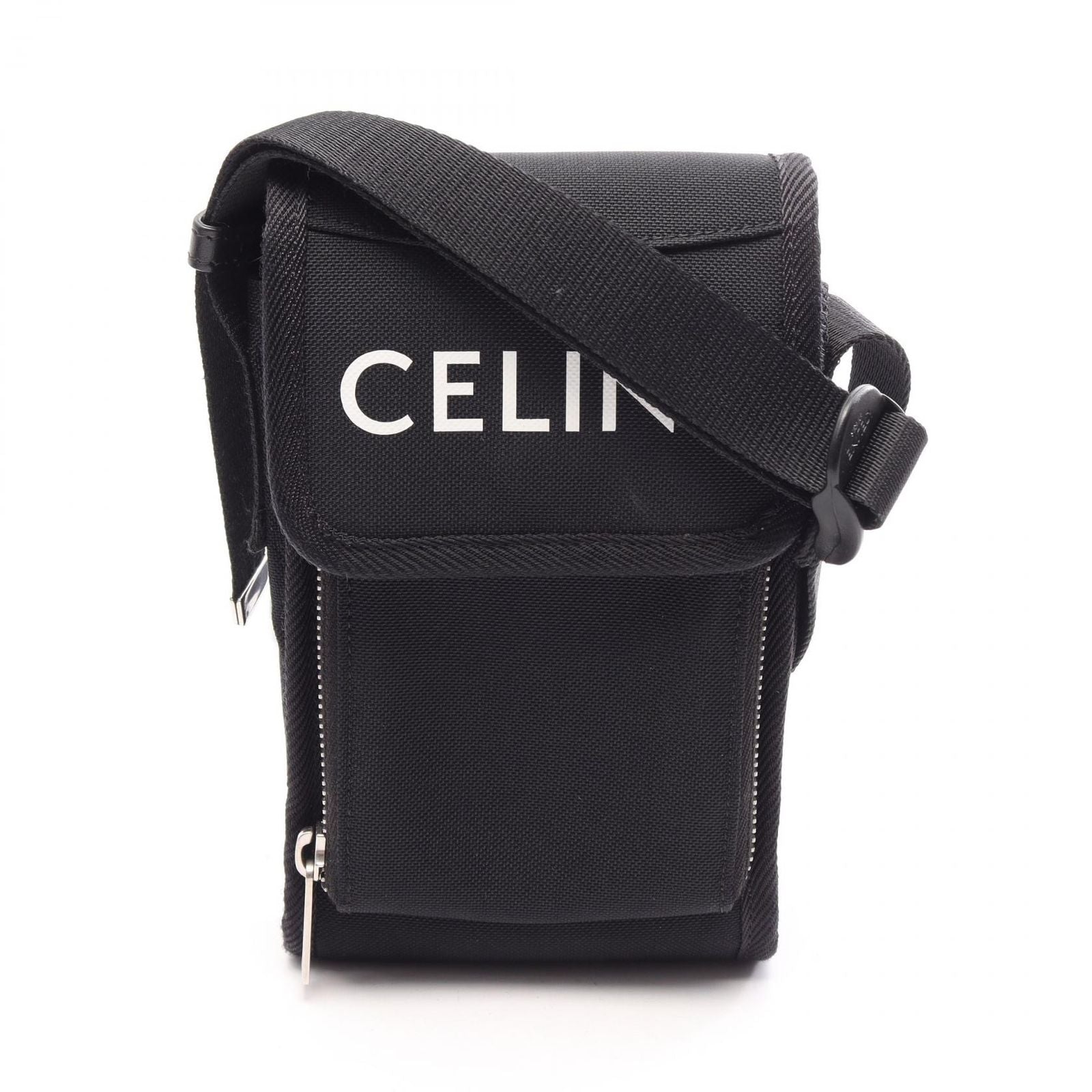 Celine Shoulder Bag Trekking Mobile Pouch Black White Canvas