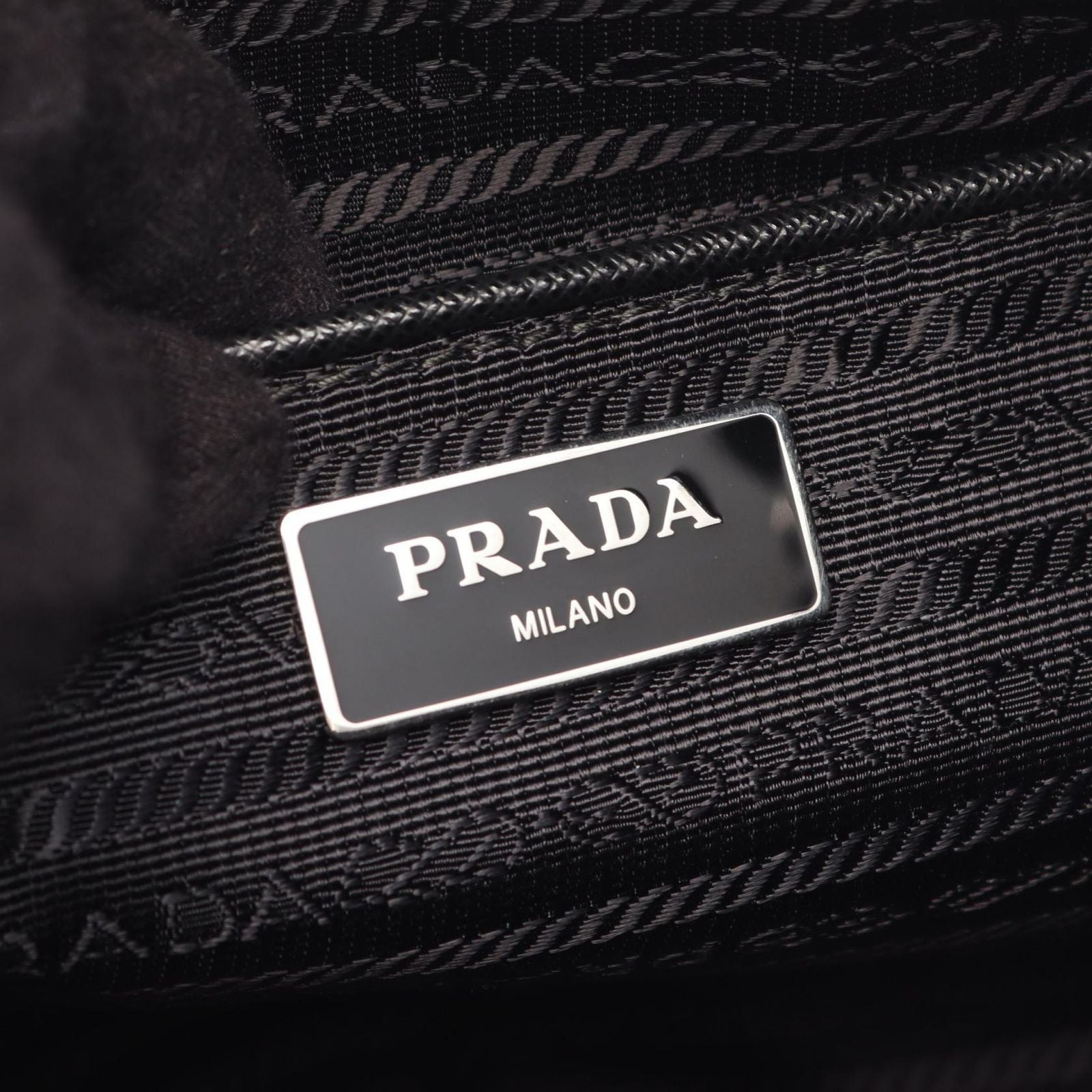 Prada Shoulder Bag Black Nylon Saffiano Leather Triangle Logo — view 4