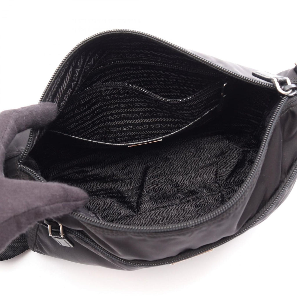 Prada Shoulder Bag Black Nylon Saffiano Leather Triangle Logo — view 3