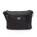 Prada Shoulder Bag Black Nylon Saffiano Leather Triangle Logo