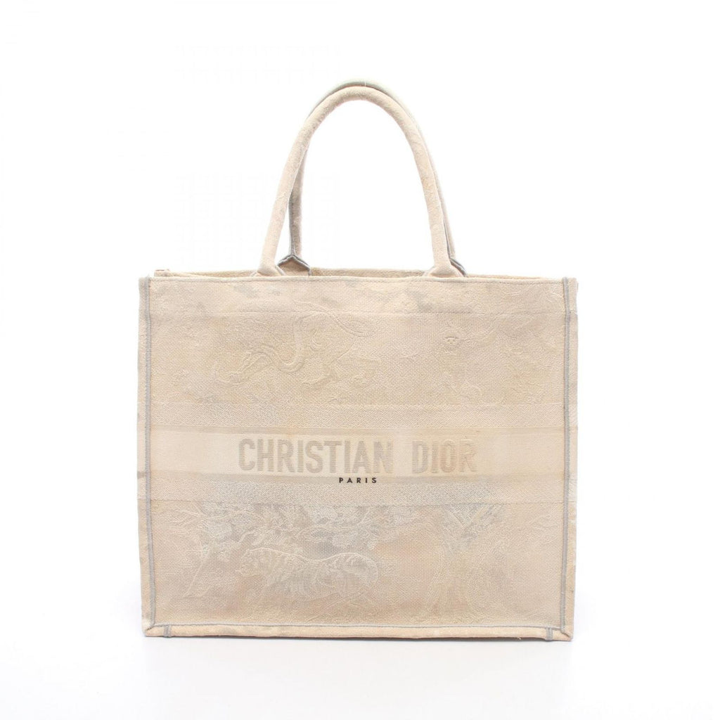 Dior Tote Bag Book Large Ivory Light Gray Canvas Toile de Jouy