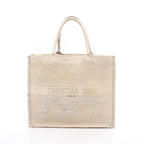 Dior Tote Bag Book Large Ivory Light Gray Canvas Toile de Jouy