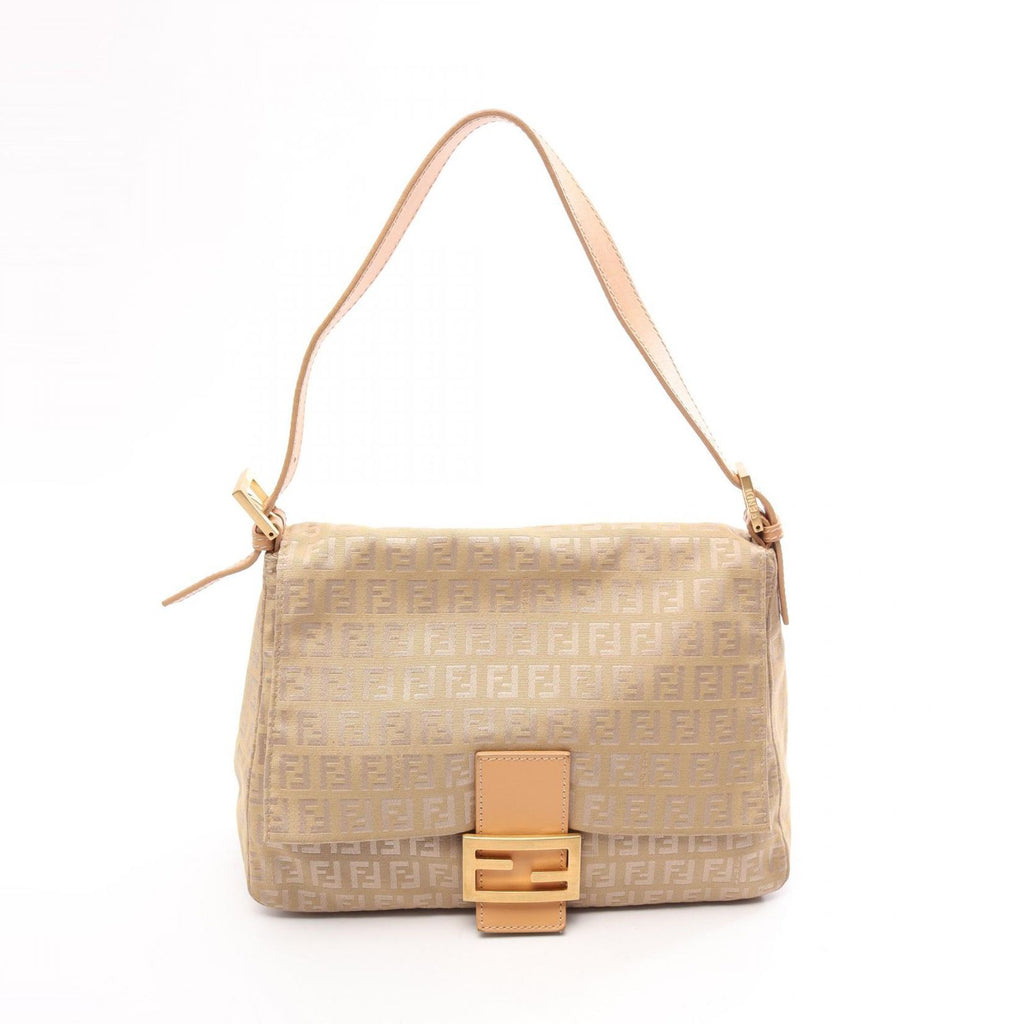Fendi Shoulder Bag Mamma Bucket Zucchino Beige Canvas Leather