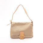 Fendi Shoulder Bag Mamma Bucket Zucchino Beige Canvas Leather