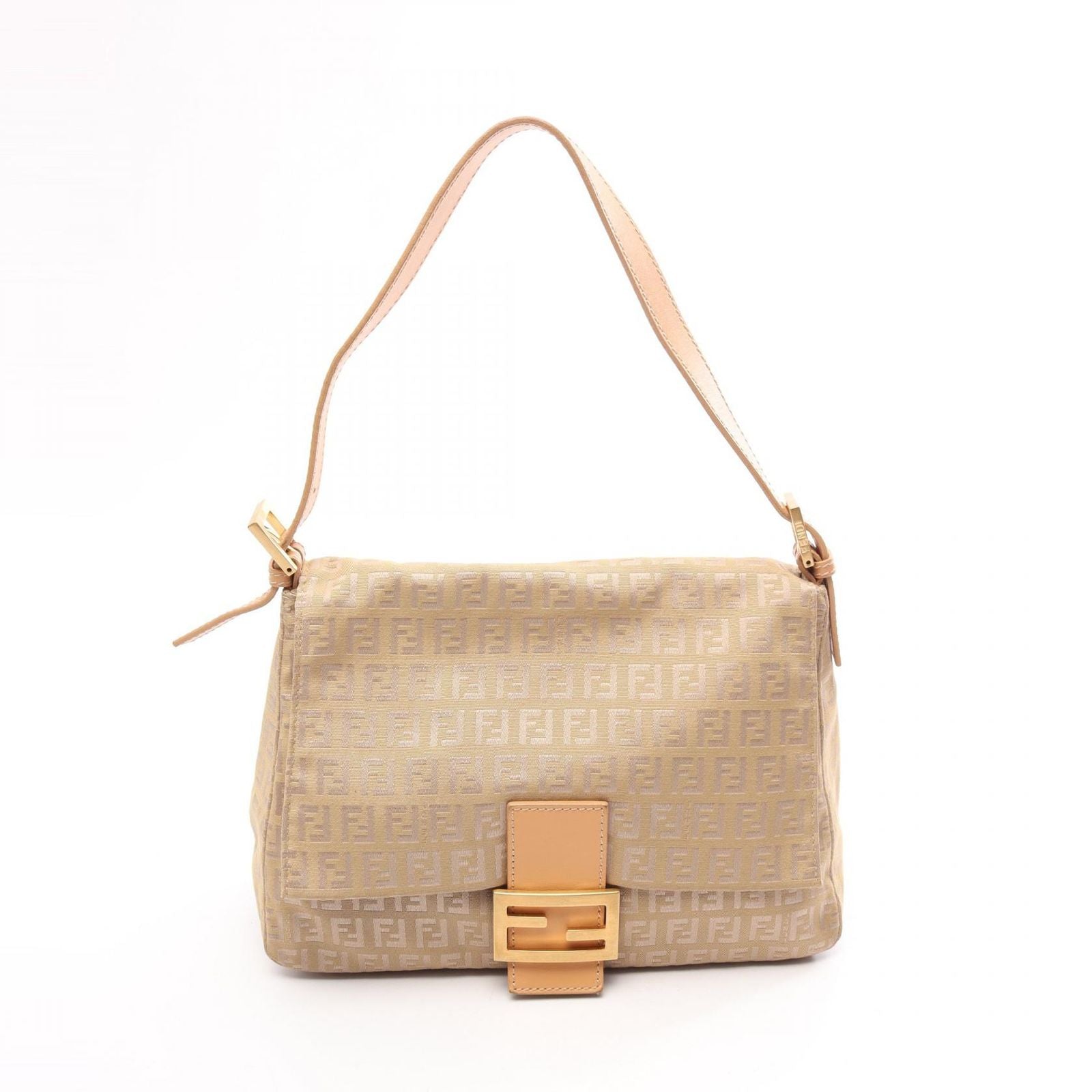 Fendi Shoulder Bag Mamma Bucket Zucchino Beige Canvas Leather