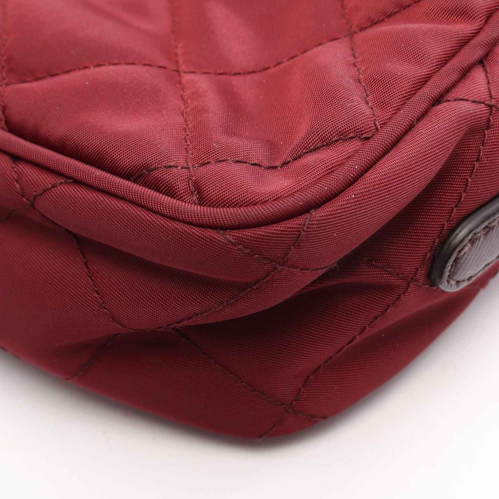 Prada Shoulder Bag Bordeaux Nylon Saffiano Leather Triangle Logo — view 5