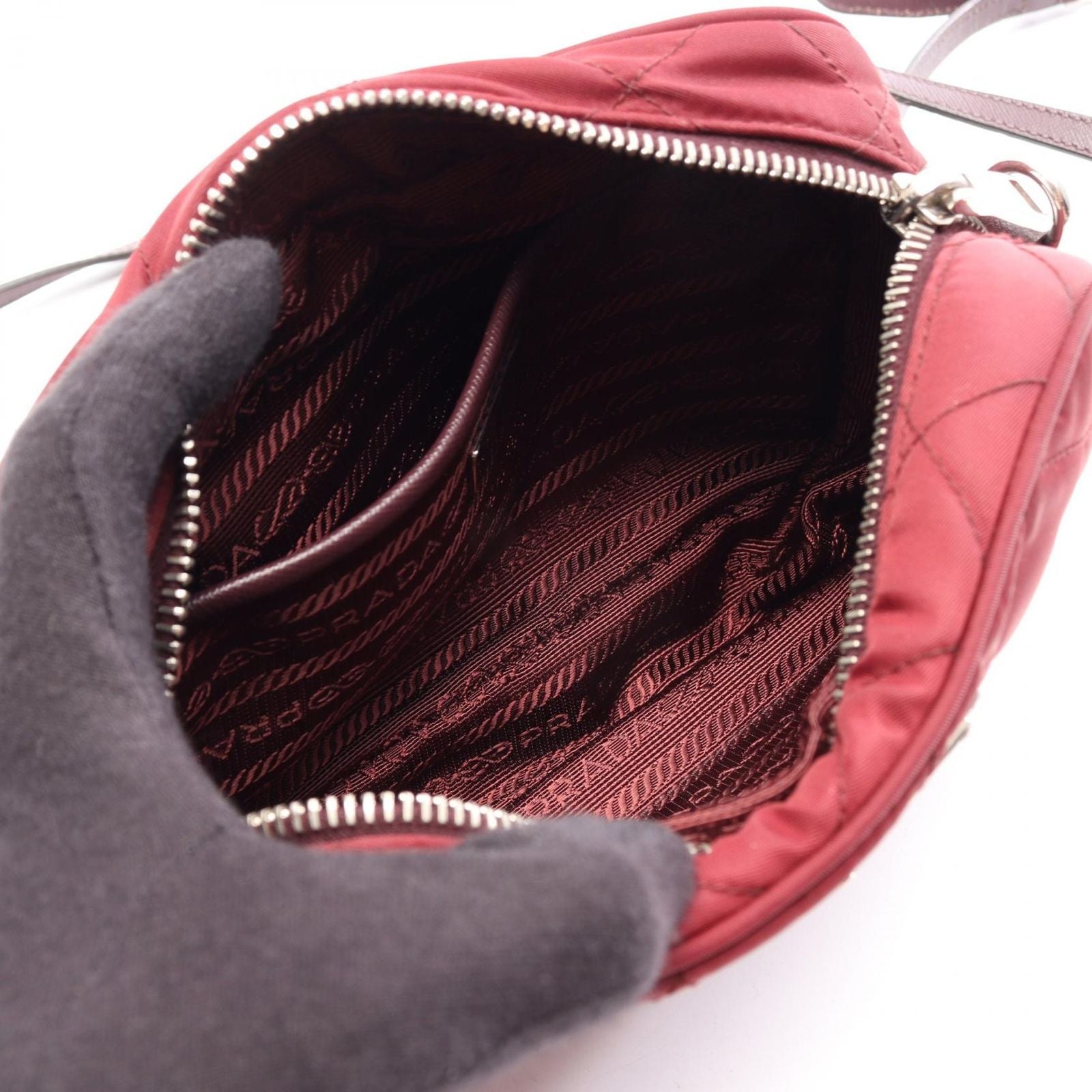 Prada Shoulder Bag Bordeaux Nylon Saffiano Leather Triangle Logo — view 3
