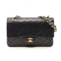 Chanel Shoulder Bag Quilted Double Flap Black Lambskin Chain