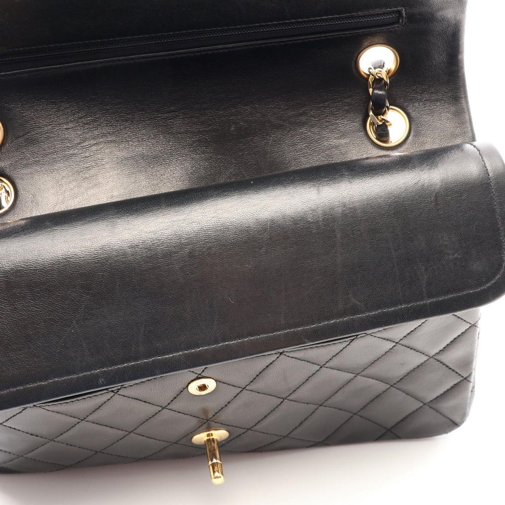 Chanel Shoulder Bag Quilted Double Flap Black Lambskin Chain — view 8
