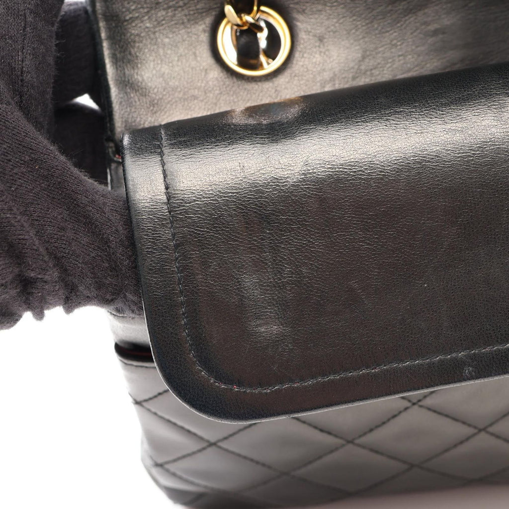 Chanel Shoulder Bag Quilted Double Flap Black Lambskin Chain — view 7